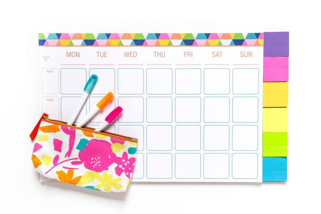 colorful calendar and post its