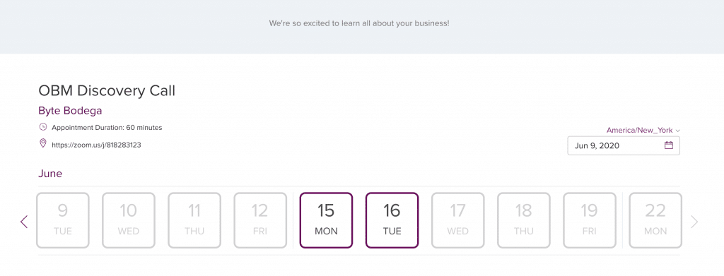 client onboarding discovery call scheduler with dubsado