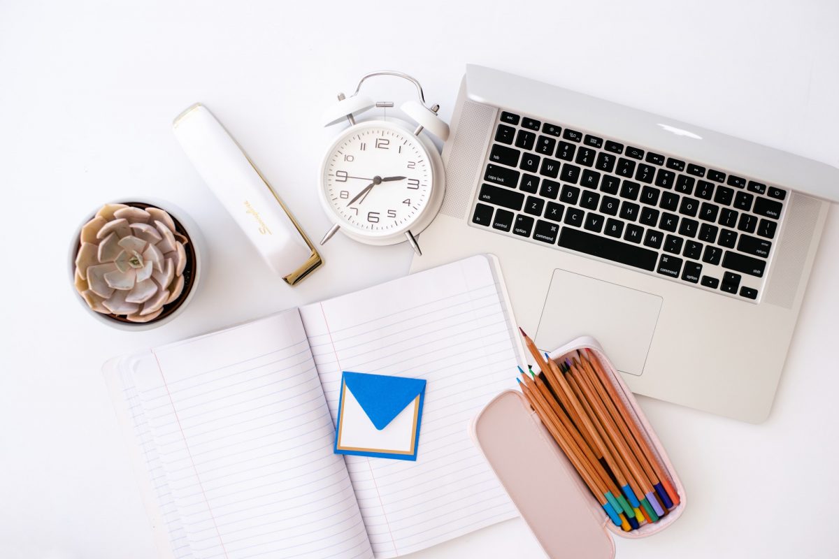 desk with office supplies