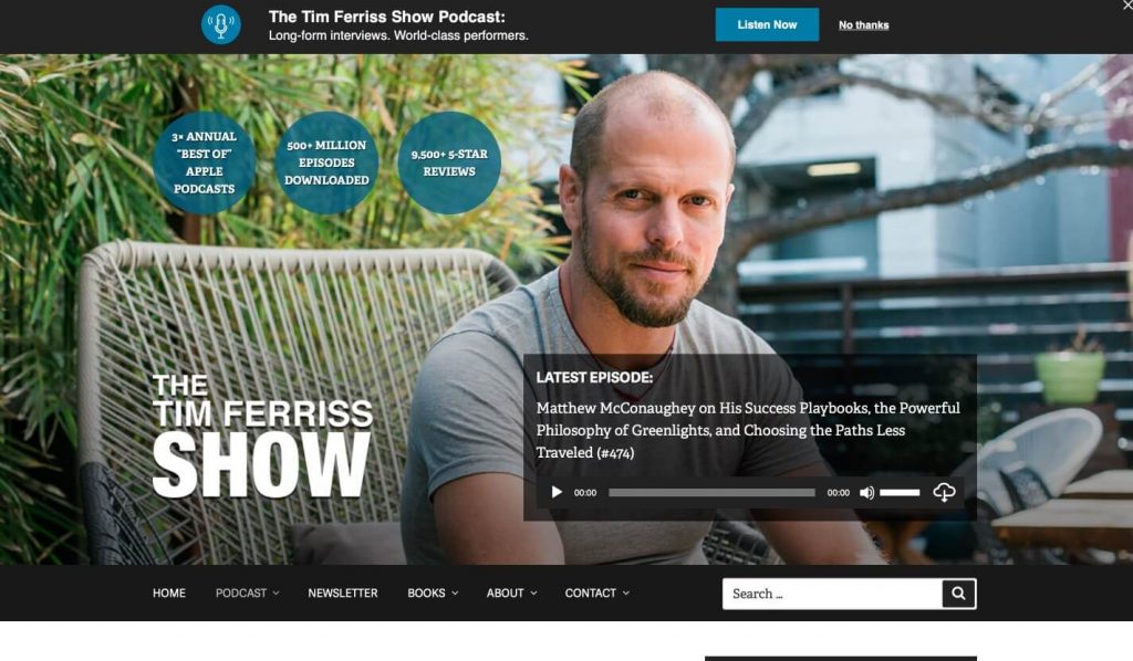 Tim ferris show podcast homepage
