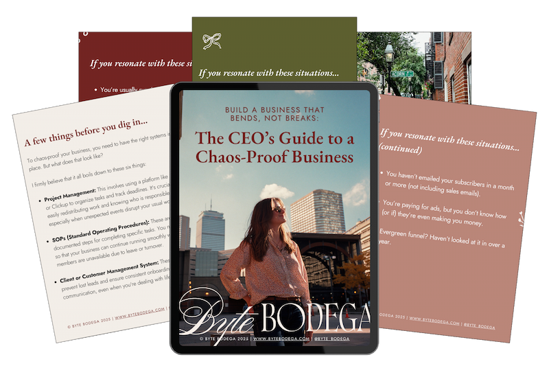 The CEO's Guide to a Chaos-Proof Business Mockup with ipad cover photo and several pages preview